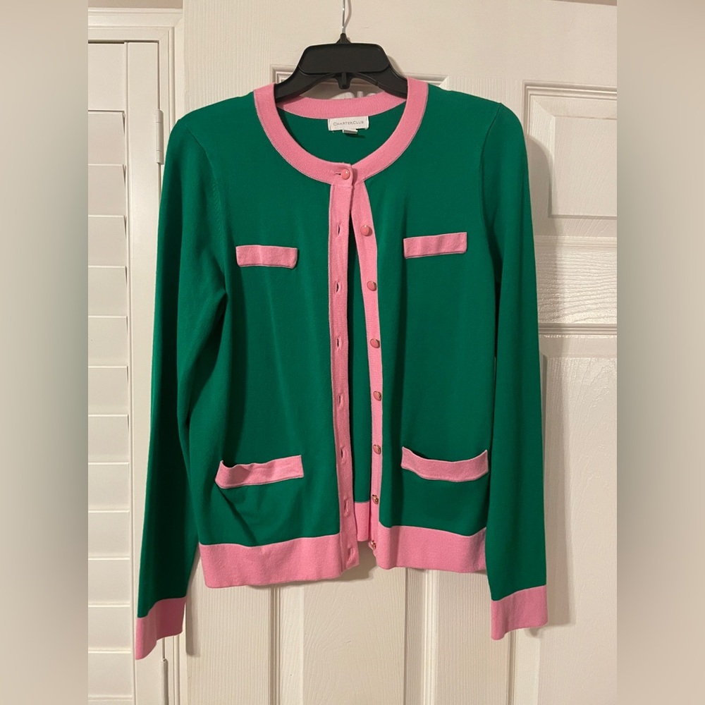 Charter Club Green and Pink Cardigan